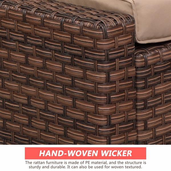 Wide Rattan Double Contiguous Rattan Five-Piece Suit 2 Single 2 Pedals 1 Double Coffee Table