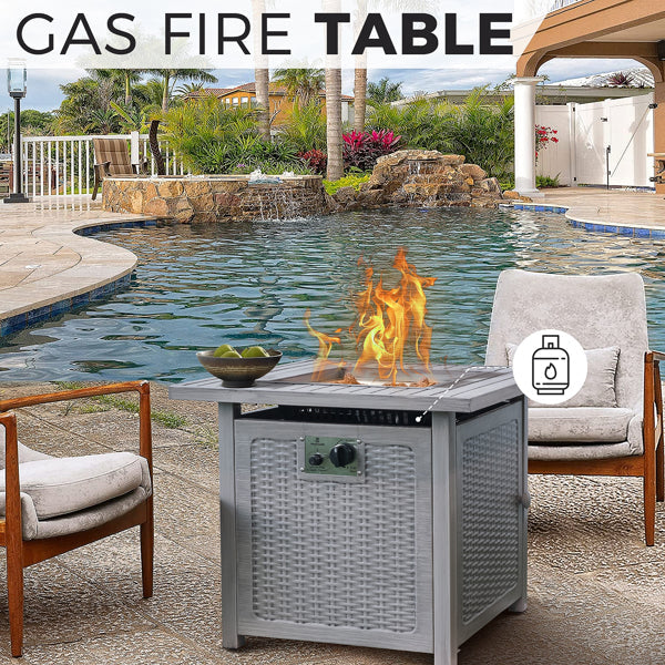 28” Gas Fire Pit Table 50,000 BTU Square Outdoor Gas Firepits Ash Gray