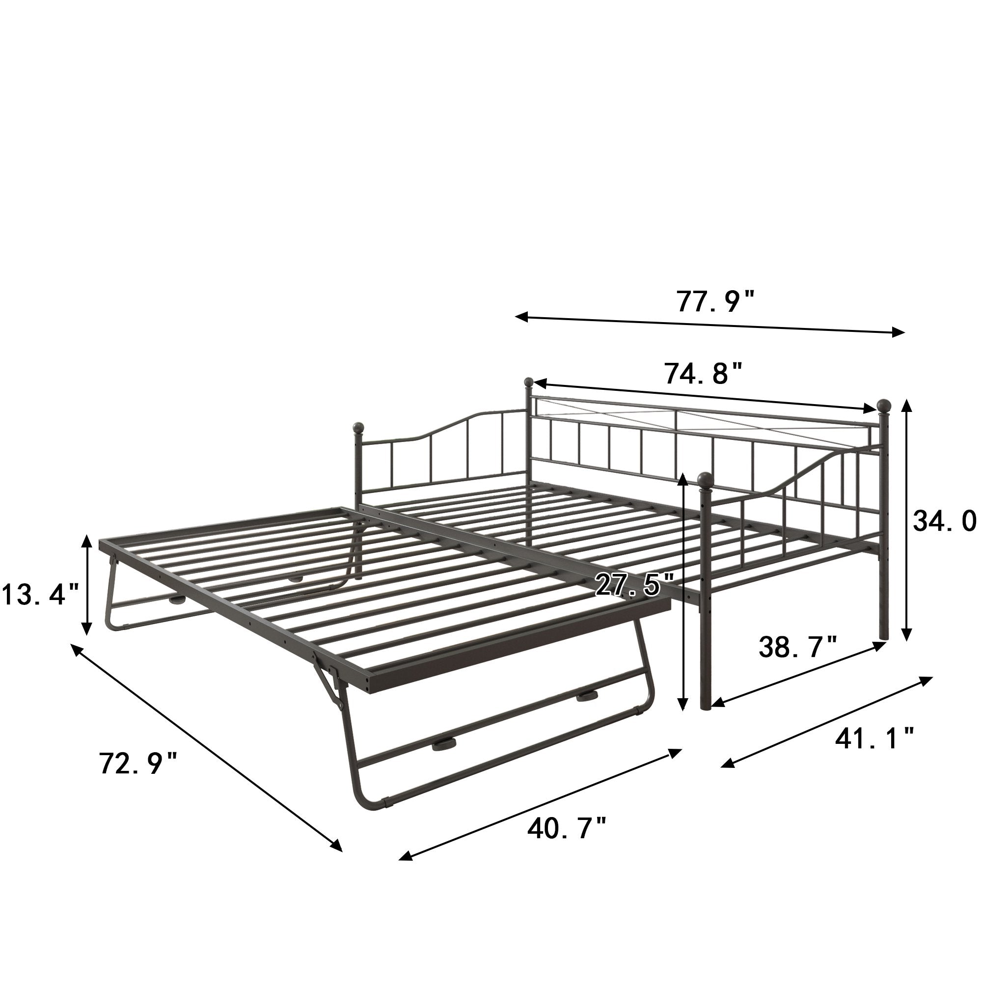 ENYOPRO Premium Daybed Metal Bed Frame, Twin Size Bed with Trundle, Daybed and Roll Out Trundle for Kids Room Guest Room Apartment, Easy Assembly, Mattresses Sold Separately, K213