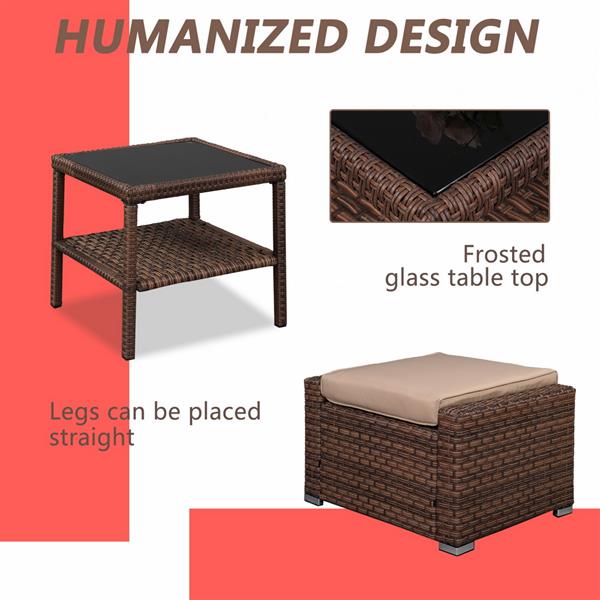 Wide Rattan Double Contiguous Rattan Five-Piece Suit 2 Single 2 Pedals 1 Double Coffee Table