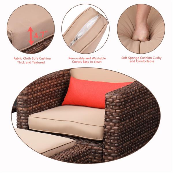 Wide Rattan Double Contiguous Rattan Five-Piece Suit 2 Single 2 Pedals 1 Double Coffee Table