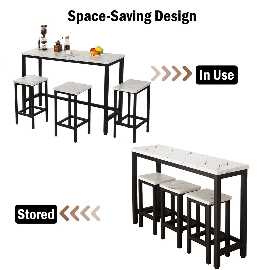 Small Kitchen Table Set for 3, Modern Dining Room Table Set with 3 Stools, Extra Long Bar Table Set, Wooden Pub Table, and Chairs Set, Saving Space Patio Restaurant Bistro Table Set, Brown