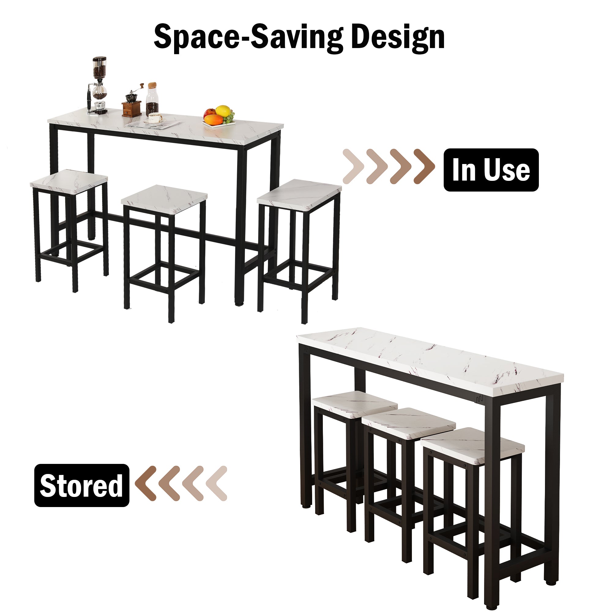 Small Kitchen Table Set for 3, Modern Dining Room Table Set with 3 Stools, Extra Long Bar Table Set, Wooden Pub Table, and Chairs Set, Saving Space Patio Restaurant Bistro Table Set, Brown