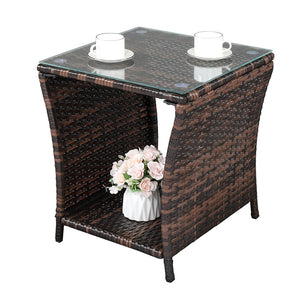 Outdoor Side Table, PE Rattan Patio Side Table, Wicker Square End Side Table, Small Outdoor Side Tables Garden Patio Furniture Deck Table