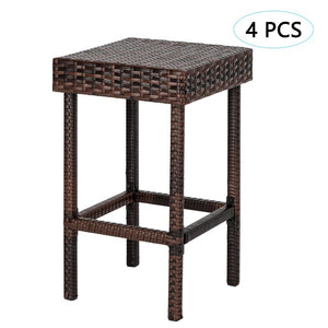 Set of 4 Rattan Wicker High Bar Stool, Outdoor Backyard Chair Patio Furniture, Upgraded PE Rattan Barstools for Garden Pool Lawn Backyard, Brown, B084