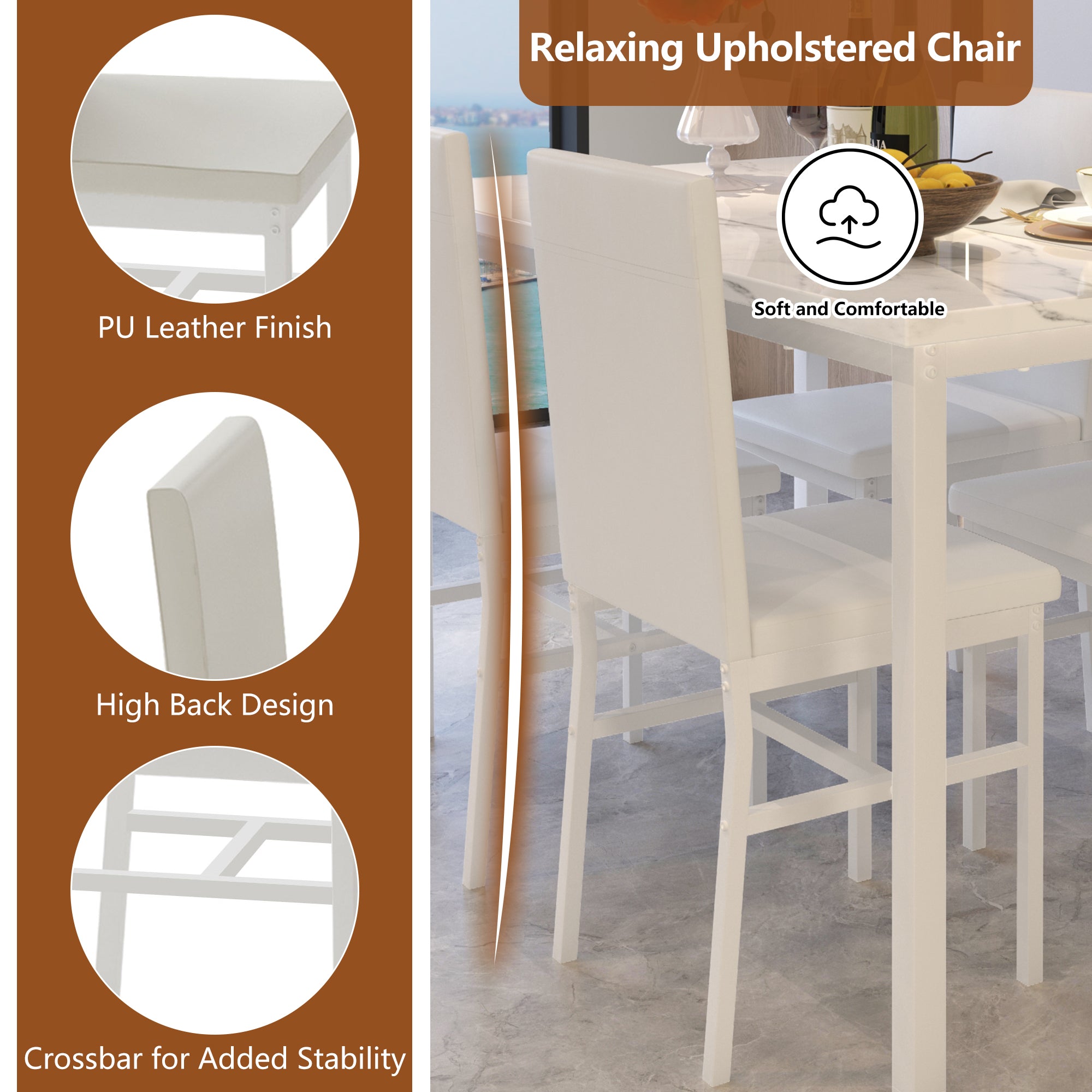 Kitchen Dining Table Set for 4, 5 Piece Dine Set, 30.7" Height Dining Table, 4 PU Soft Chairs, Modern Kitchen Table and Chairs Set, Black Kitchen Sets for Home Restaurant Pub