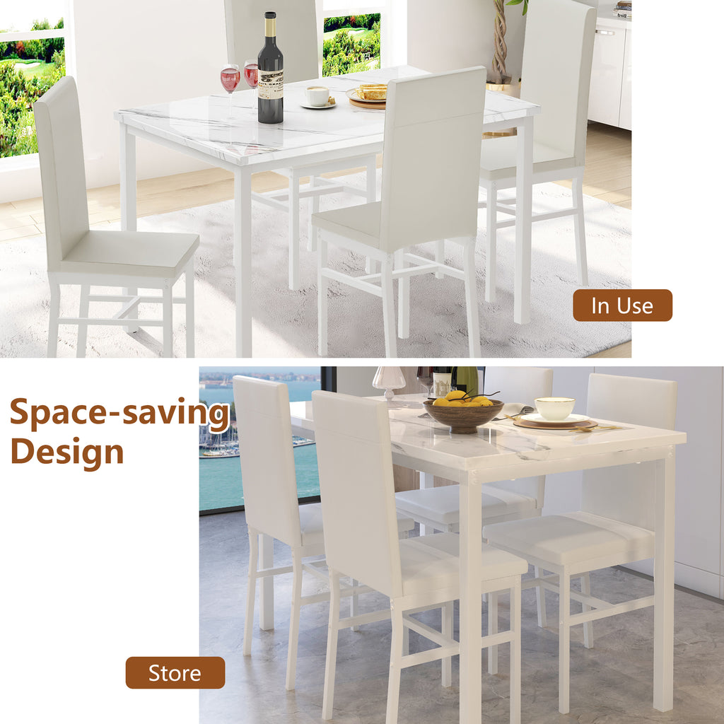 Kitchen Dining Table Set for 4, 5 Piece Dine Set, 30.7" Height Dining Table, 4 PU Soft Chairs, Modern Kitchen Table and Chairs Set, Black Kitchen Sets for Home Restaurant Pub