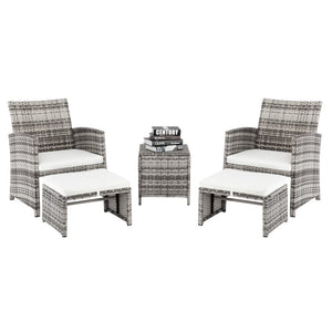 5 Pieces Outdoor Rattan Conversation Sets, Accent Chair with Ottoman Set, Patio Furniture Set with Arm Lounge Chair, Coffee Table and Ottomans for Living Room, Garden, Balcony, Backyard, TR03