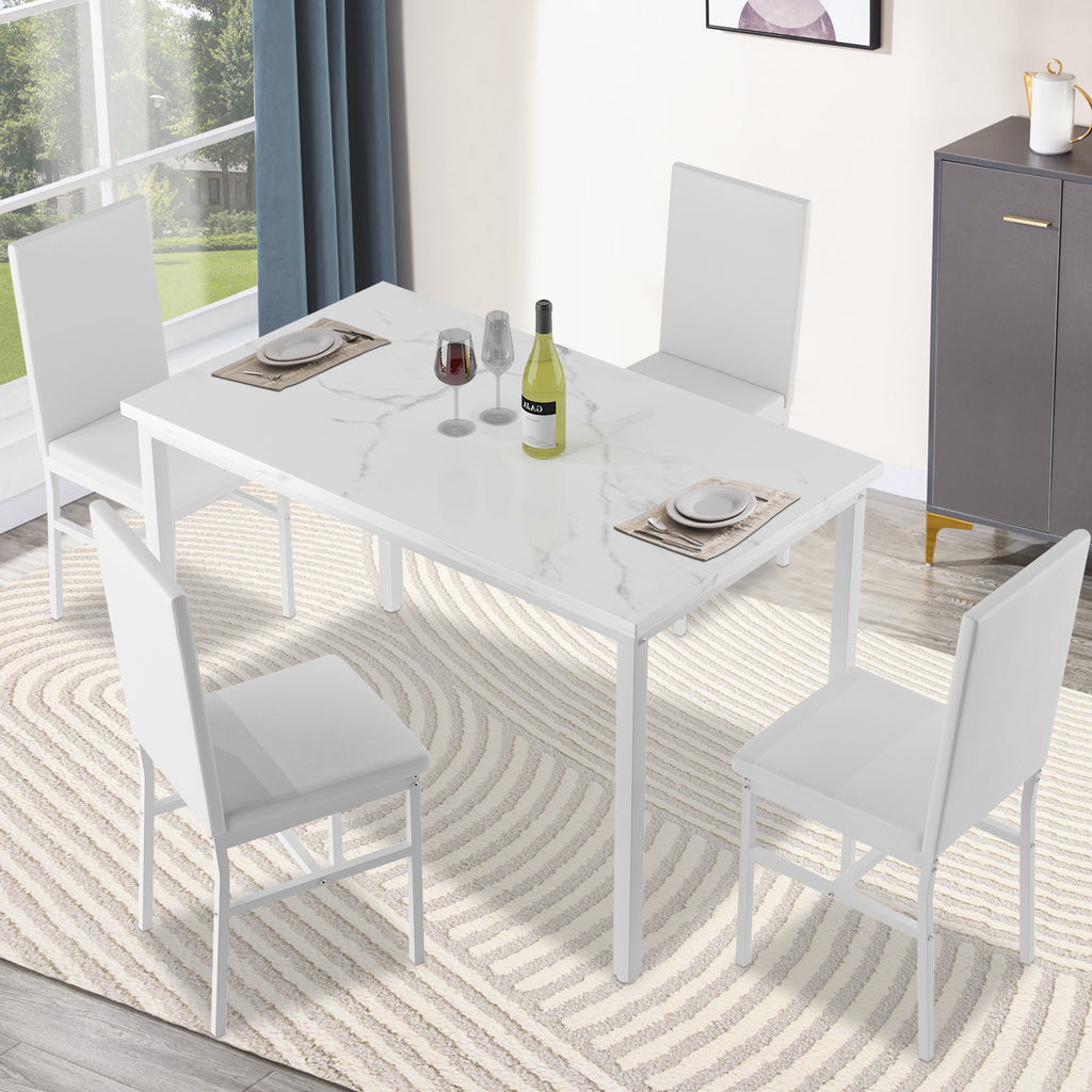 Kitchen Dining Table Set for 4, 5 Piece Dine Set, 30.7" Height Dining Table, 4 PU Soft Chairs, Modern Kitchen Table and Chairs Set, Black Kitchen Sets for Home Restaurant Pub