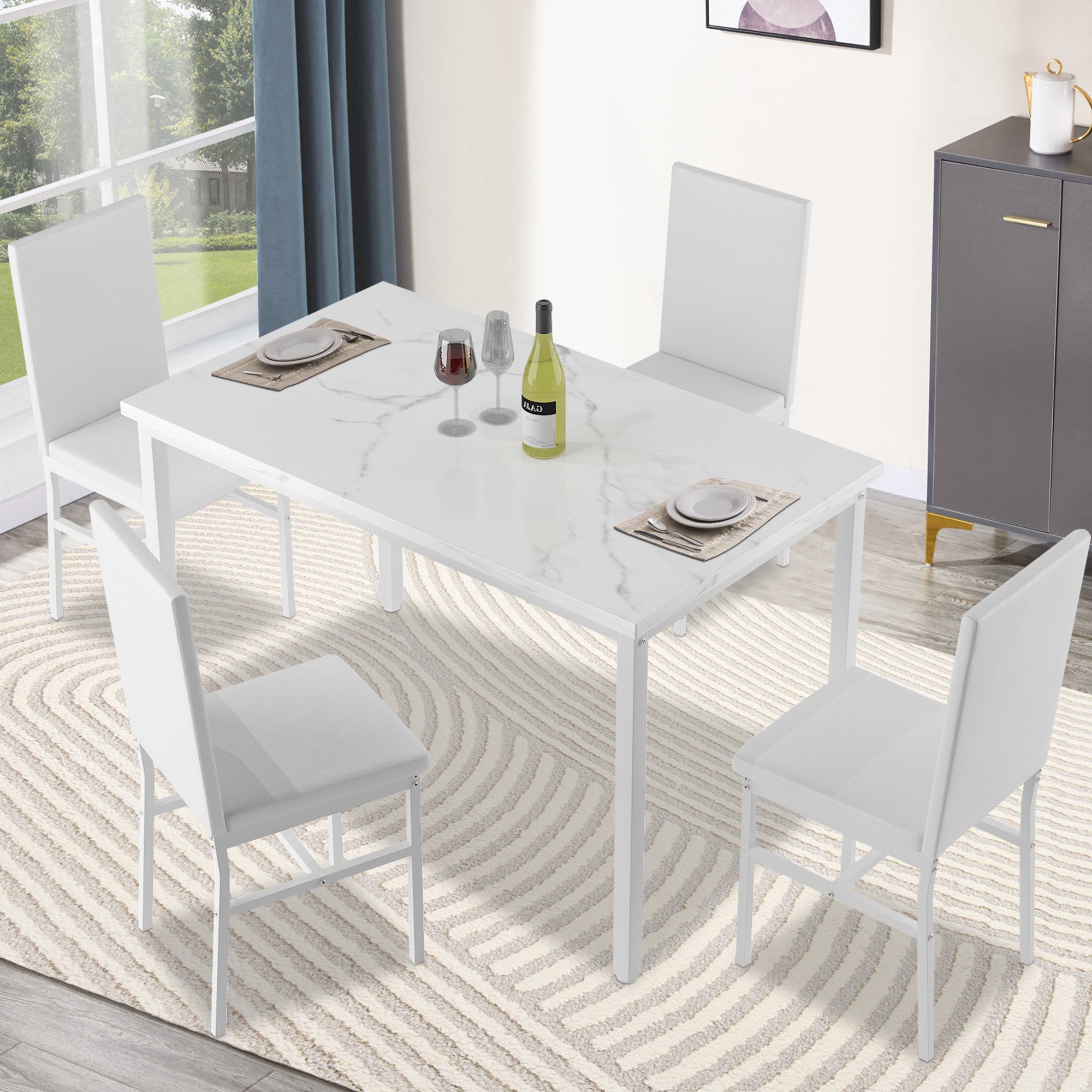Kitchen Dining Table Set for 4, 5 Piece Dine Set, 30.7" Height Dining Table, 4 PU Soft Chairs, Modern Kitchen Table and Chairs Set, Black Kitchen Sets for Home Restaurant Pub