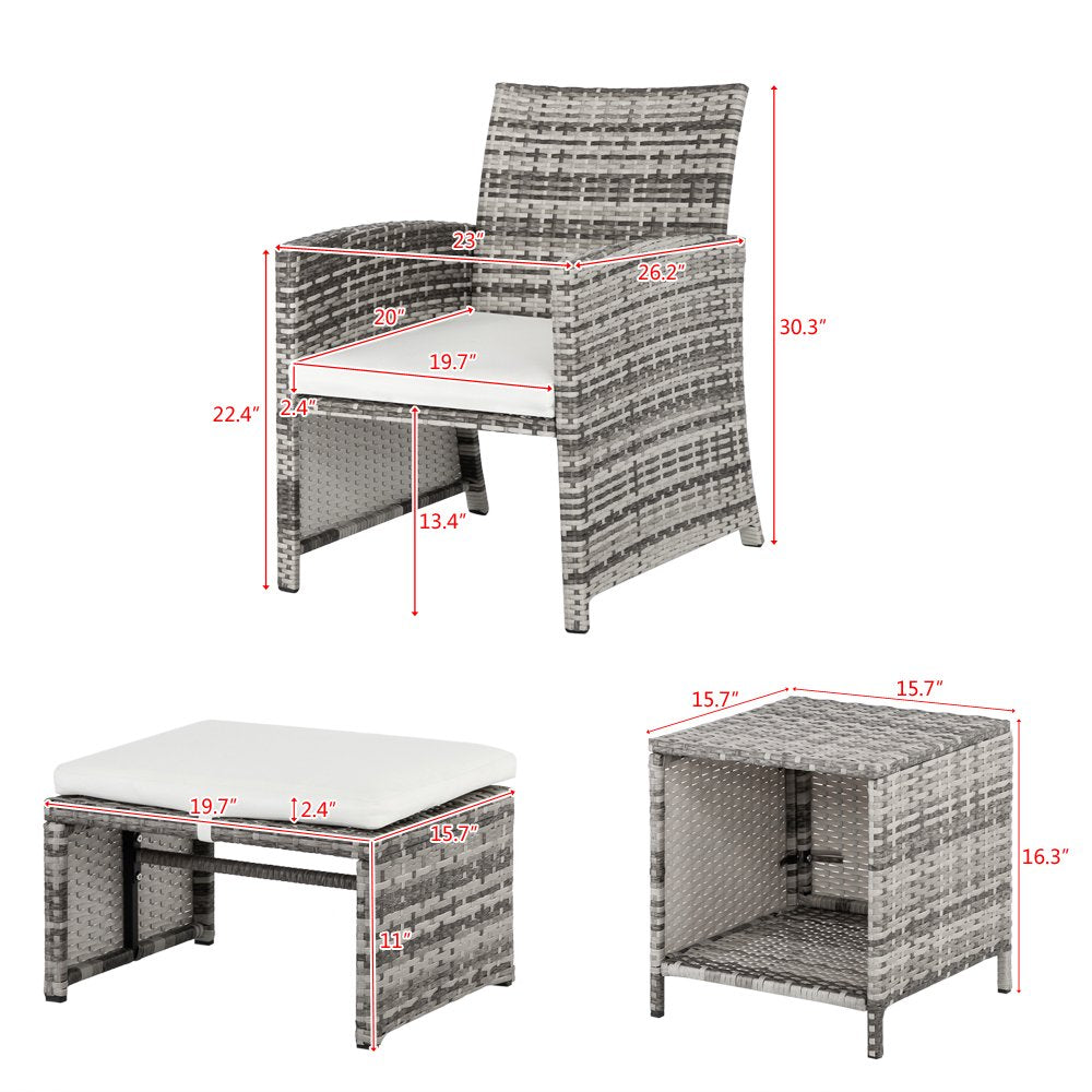 5 Pieces Outdoor Rattan Conversation Sets, Accent Chair with Ottoman Set, Patio Furniture Set with Arm Lounge Chair, Coffee Table and Ottomans for Living Room, Garden, Balcony, Backyard, TR03