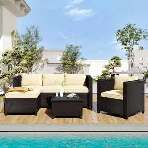 enyopro Outdoor Patio Furniture Sofa Set, 3-Piece All-Weather Wicker Conversation Set, Rattan Combination Furniture with Cushions & Coffee Table, Garden Pool Deck Sectional Sofa Lounge Set, B636