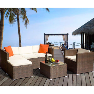 enyopro Outdoor Patio Furniture Sofa Set, 3-Piece All-Weather Wicker Conversation Set, Rattan Combination Furniture with Cushions & Coffee Table, Garden Pool Deck Sectional Sofa Lounge Set, B636