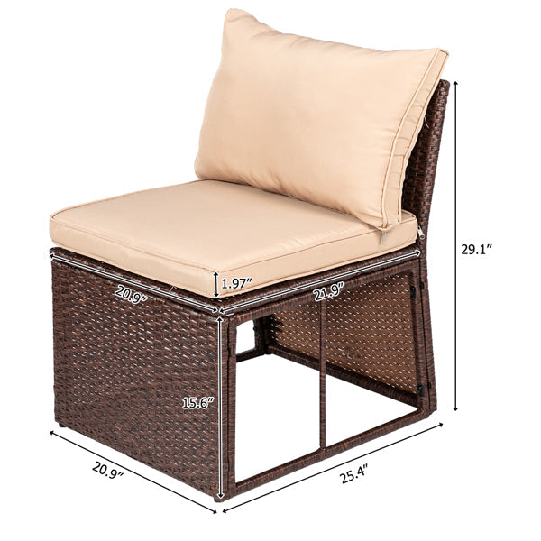 Eight-Piece Set Outdoor Rattan Dining Table And Chair Brown Wood Grain Rattan