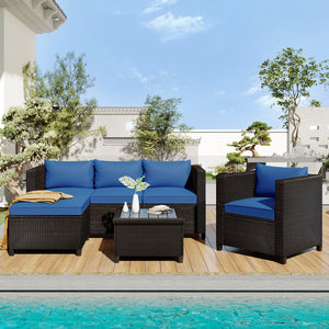 enyopro Outdoor Patio Furniture Sofa Set, 3-Piece All-Weather Wicker Conversation Set, Rattan Combination Furniture with Cushions & Coffee Table, Garden Pool Deck Sectional Sofa Lounge Set, B636