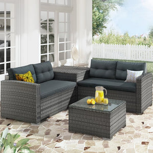 enyopro Outdoor Patio Furniture Sofa Set, 3-Piece All-Weather Wicker Conversation Set, Rattan Combination Furniture with Cushions & Coffee Table, Garden Pool Deck Sectional Sofa Lounge Set, B636