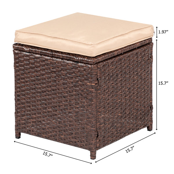 Eight-Piece Set Outdoor Rattan Dining Table And Chair Brown Wood Grain Rattan
