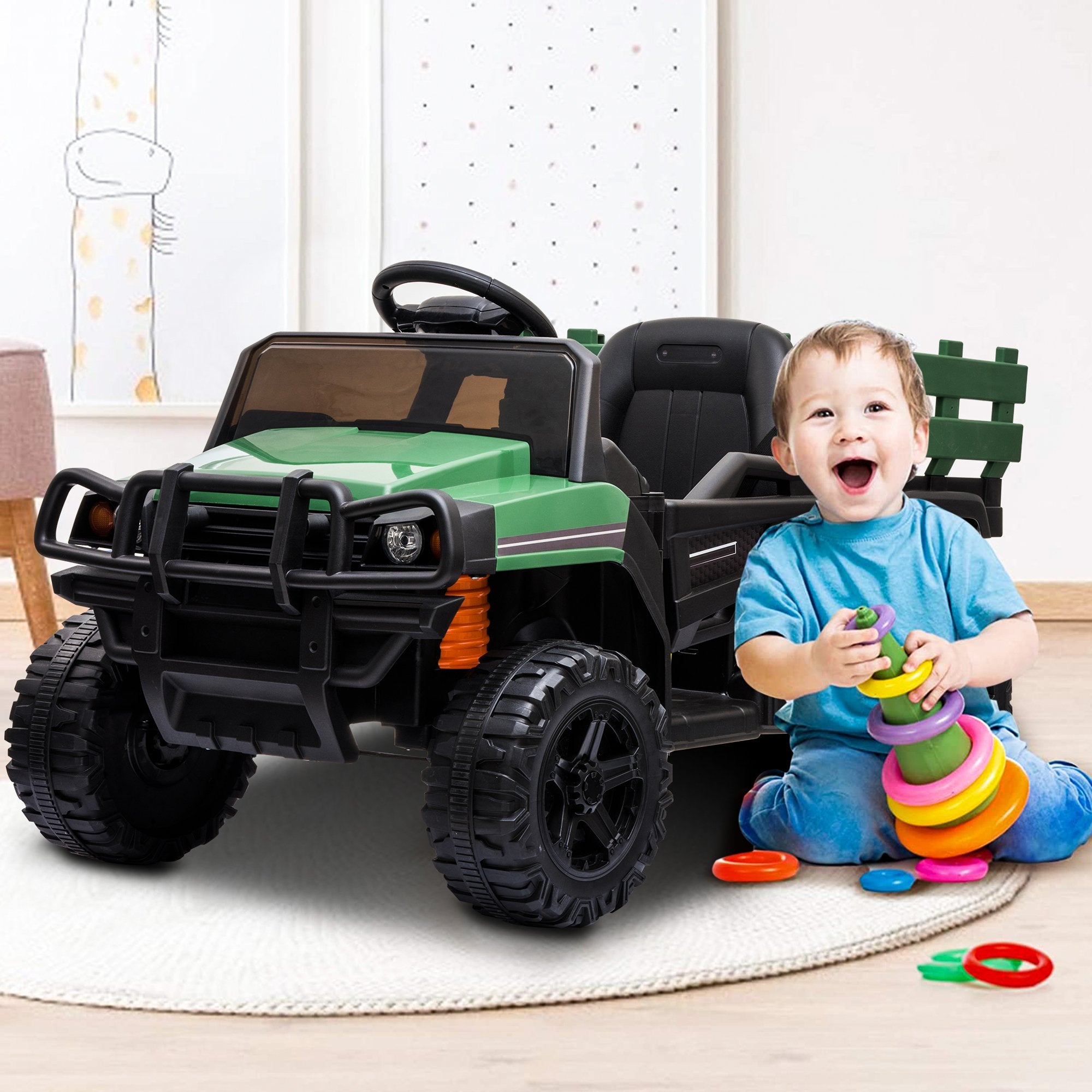 Enyopro™ 12v Kids Ride On Green Truck Kids Cars