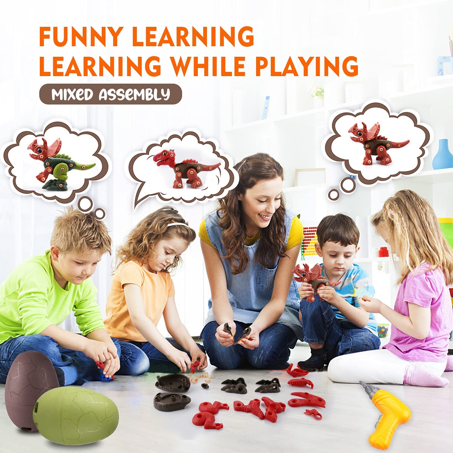 Take Apart Dinosaur Eggs Toys with DIY Stem Learning Construction Building Toys Set