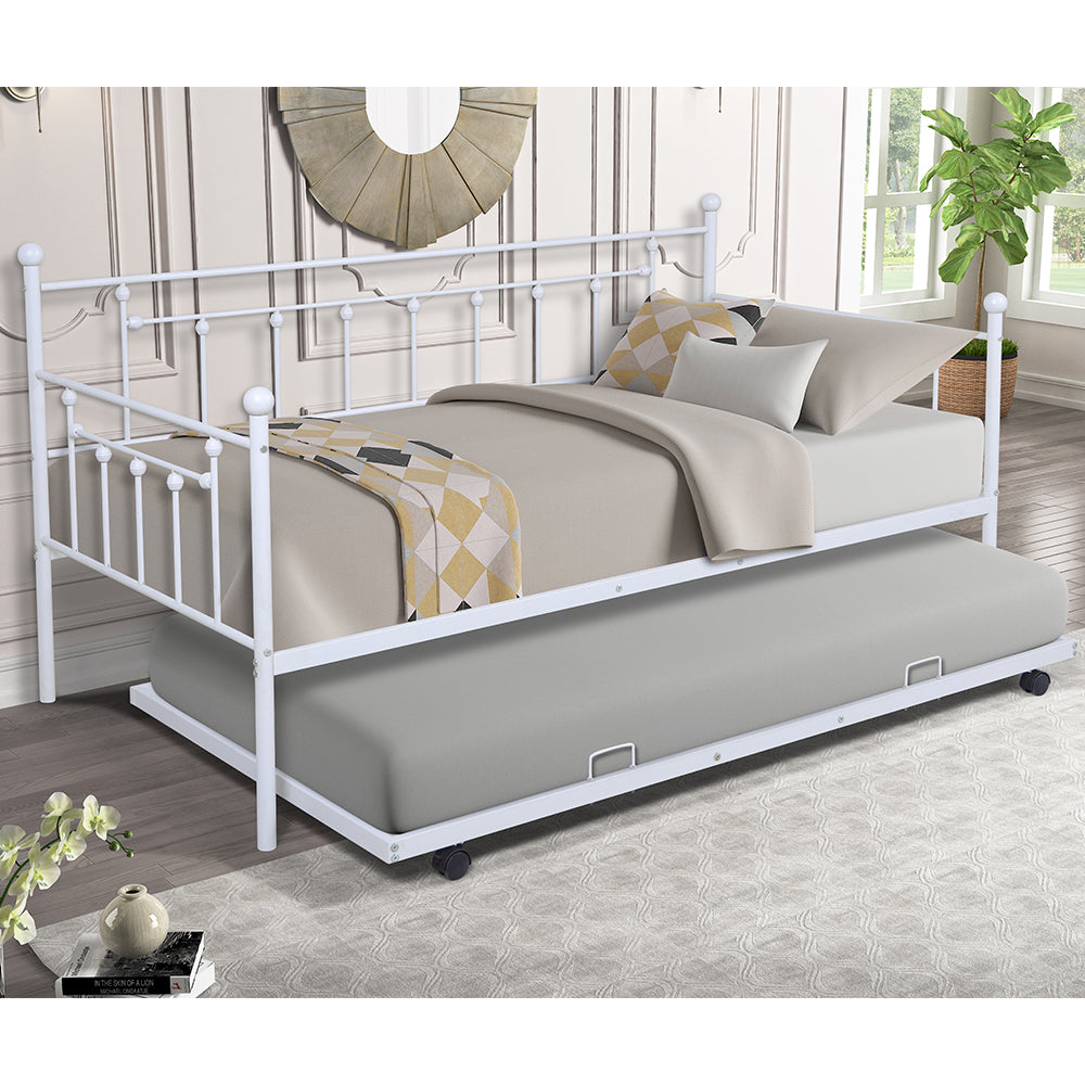 Premium Daybed Metal Bed Frame, Twin Size Bed with Trundle, Daybed and Roll Out Trundle for Kids Room Guest Room Apartment, Easy Assembly, Mattresses Sold Separately - Black