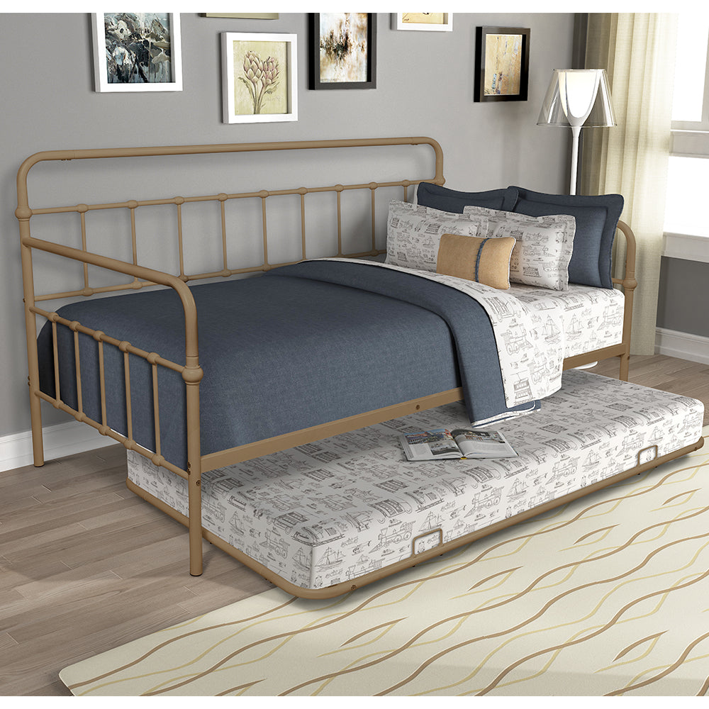 Premium Daybed Metal Bed Frame, Twin Size Bed with Trundle, Daybed and Roll Out Trundle for Kids Room Guest Room Apartment, Easy Assembly, Mattresses Sold Separately - Black