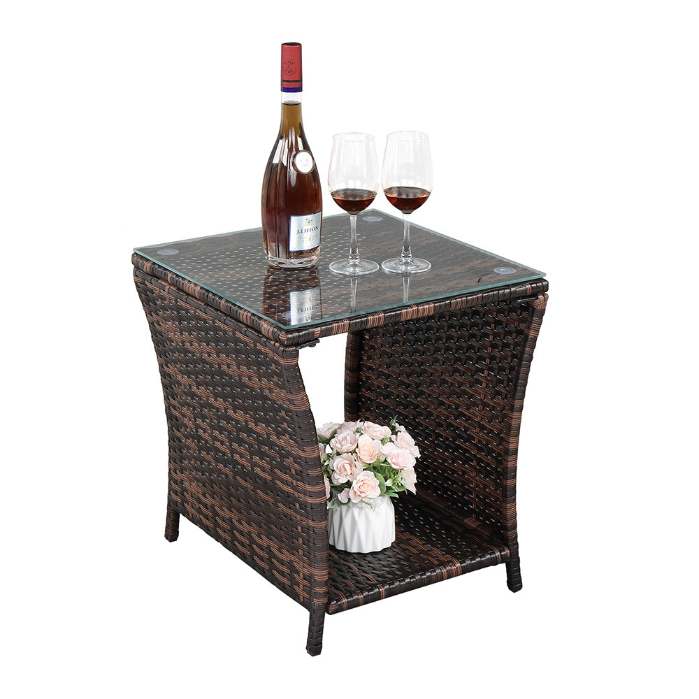 Outdoor Side Table, PE Rattan Patio Side Table, Wicker Square End Side Table, Small Outdoor Side Tables Garden Patio Furniture Deck Table