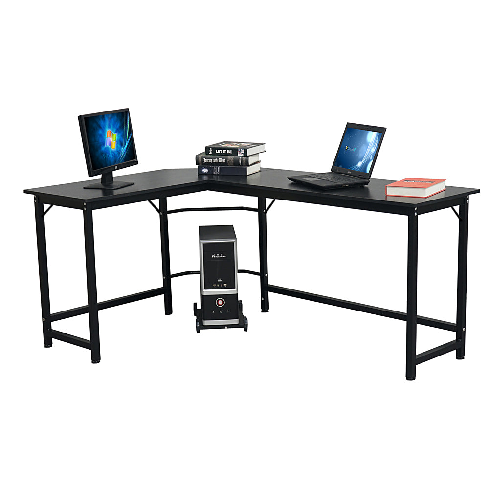 L-Shaped Computer Desk, Industrial Office Corner Desk, Writing Study Table, Wood Tabletop Home Gaming Desk with Metal Frame, Large 2 Person Table for Home Office Workstation