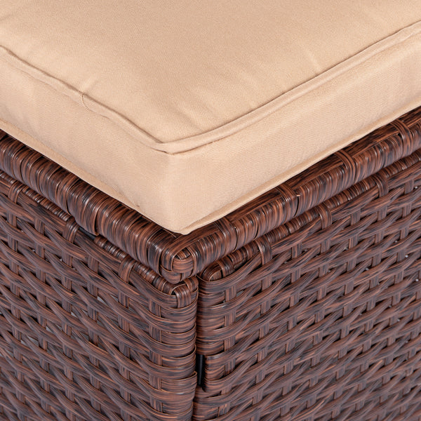 Eight-Piece Set Outdoor Rattan Dining Table And Chair Brown Wood Grain Rattan