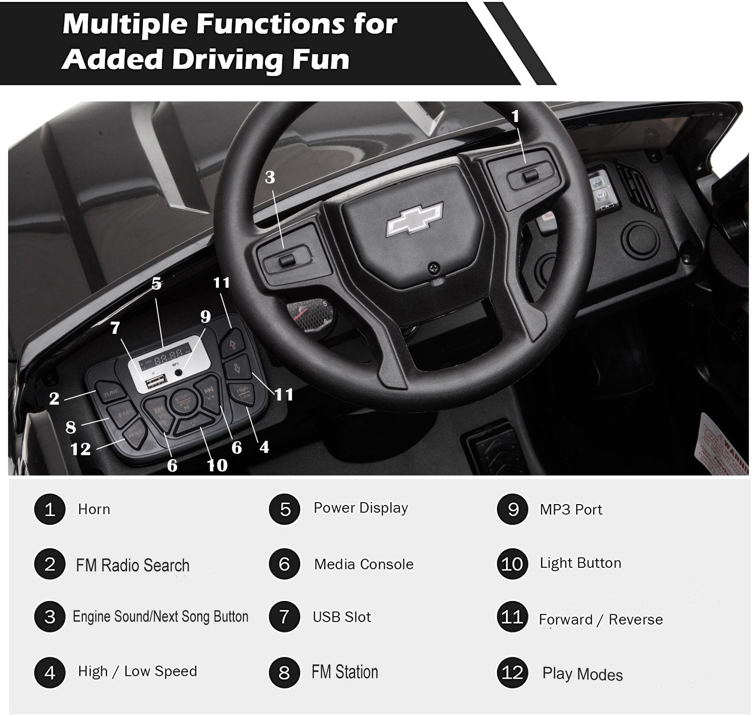 Enyopro™ Official Licensed Black Chevrolet Kids Cars