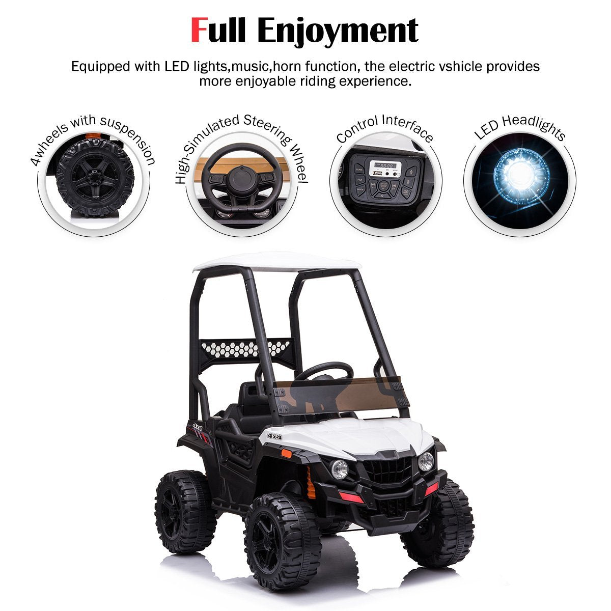 Enyopro™ Black Off-road Utv With Roof Kids Cars 12v Kids Toys