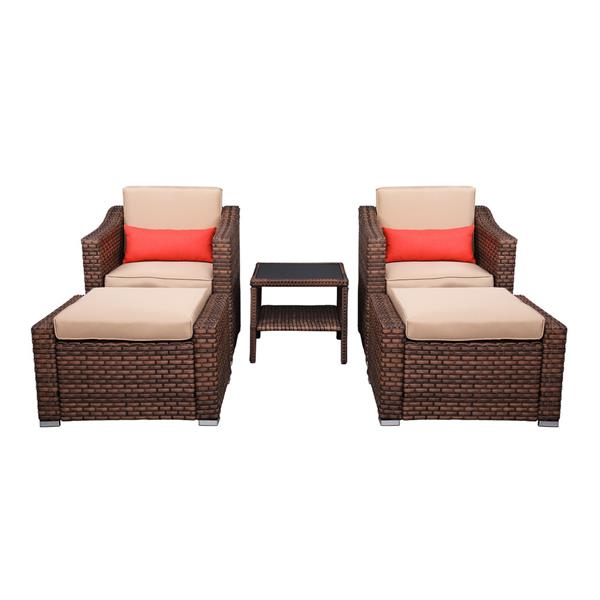 Wide Rattan Double Contiguous Rattan Five-Piece Suit 2 Single 2 Pedals 1 Double Coffee Table