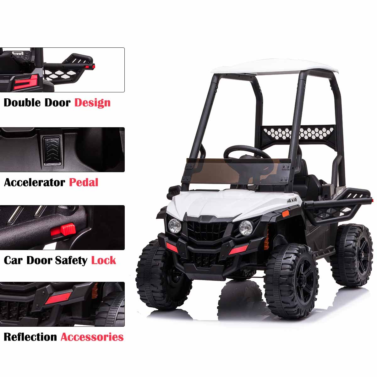 Enyopro™ Black Off-road Utv With Roof Kids Cars 12v Kids Toys