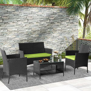 Outdoor Furniture Bistro Set, 4 Pcs Wicker Patio Chat Set with Soft Cushion and Double-Tier Tea Table, Newest Front Porch Furniture Set, Backyard Deck Garden Patio Conversation Set