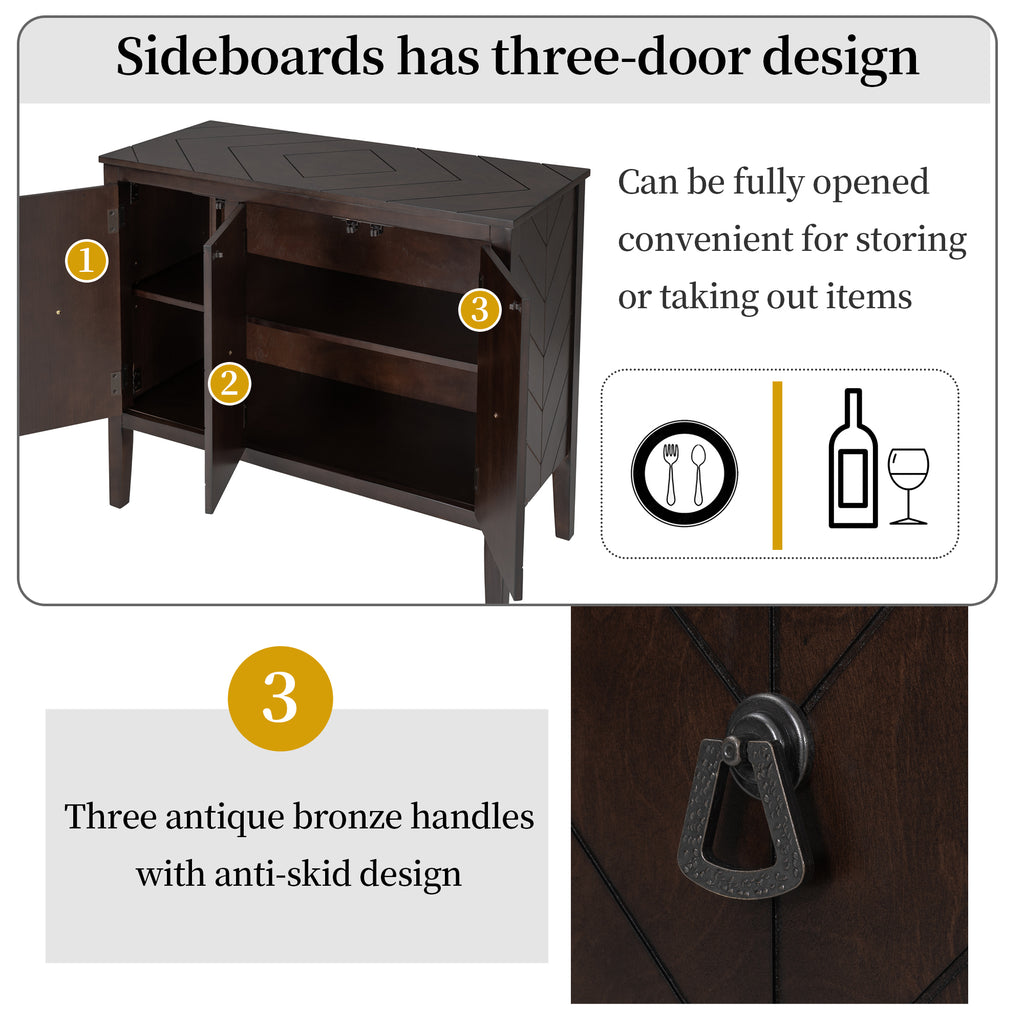 Console Table with Storage, Mid-Century Sideboard Buffet Cabinet, Gray Wooden Buffet Cabinet, 3 Door Accent Cabinet for Living Room, Entryway, Corridor, 37 x 15.7 x 31.5 inch