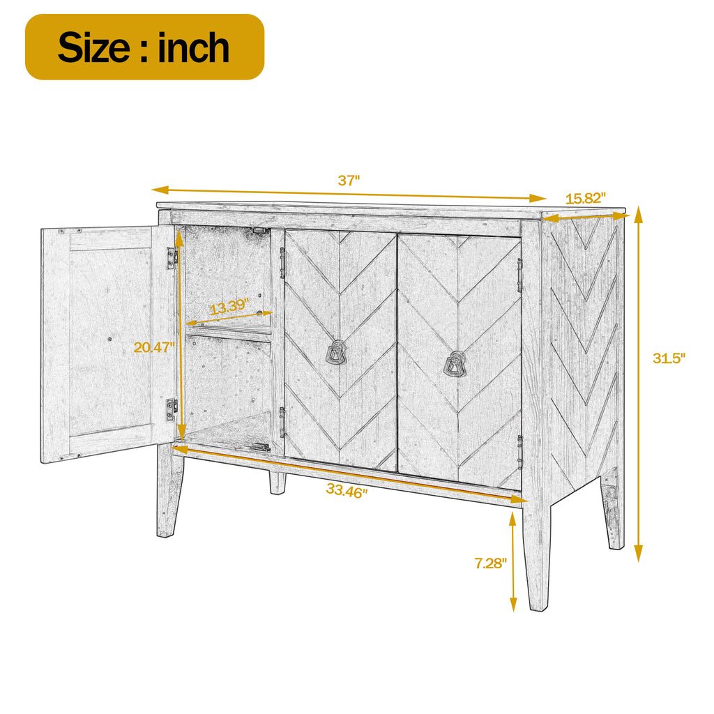 Console Table with Storage, Mid-Century Sideboard Buffet Cabinet, Gray Wooden Buffet Cabinet, 3 Door Accent Cabinet for Living Room, Entryway, Corridor, 37 x 15.7 x 31.5 inch