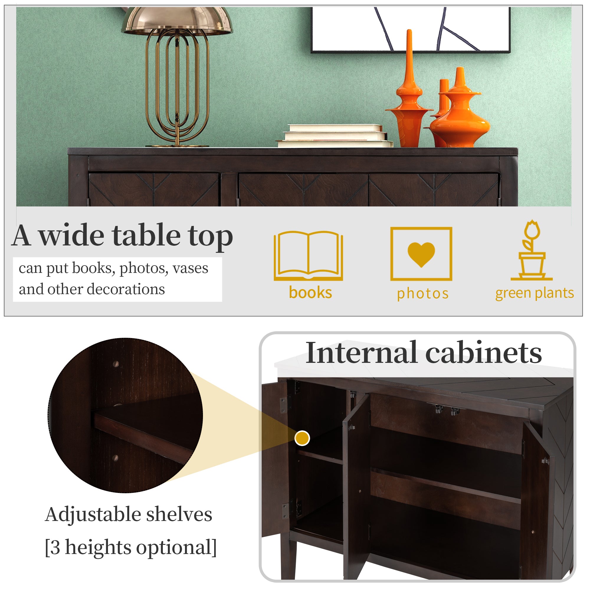 Console Table with Storage, Mid-Century Sideboard Buffet Cabinet, Gray Wooden Buffet Cabinet, 3 Door Accent Cabinet for Living Room, Entryway, Corridor, 37 x 15.7 x 31.5 inch