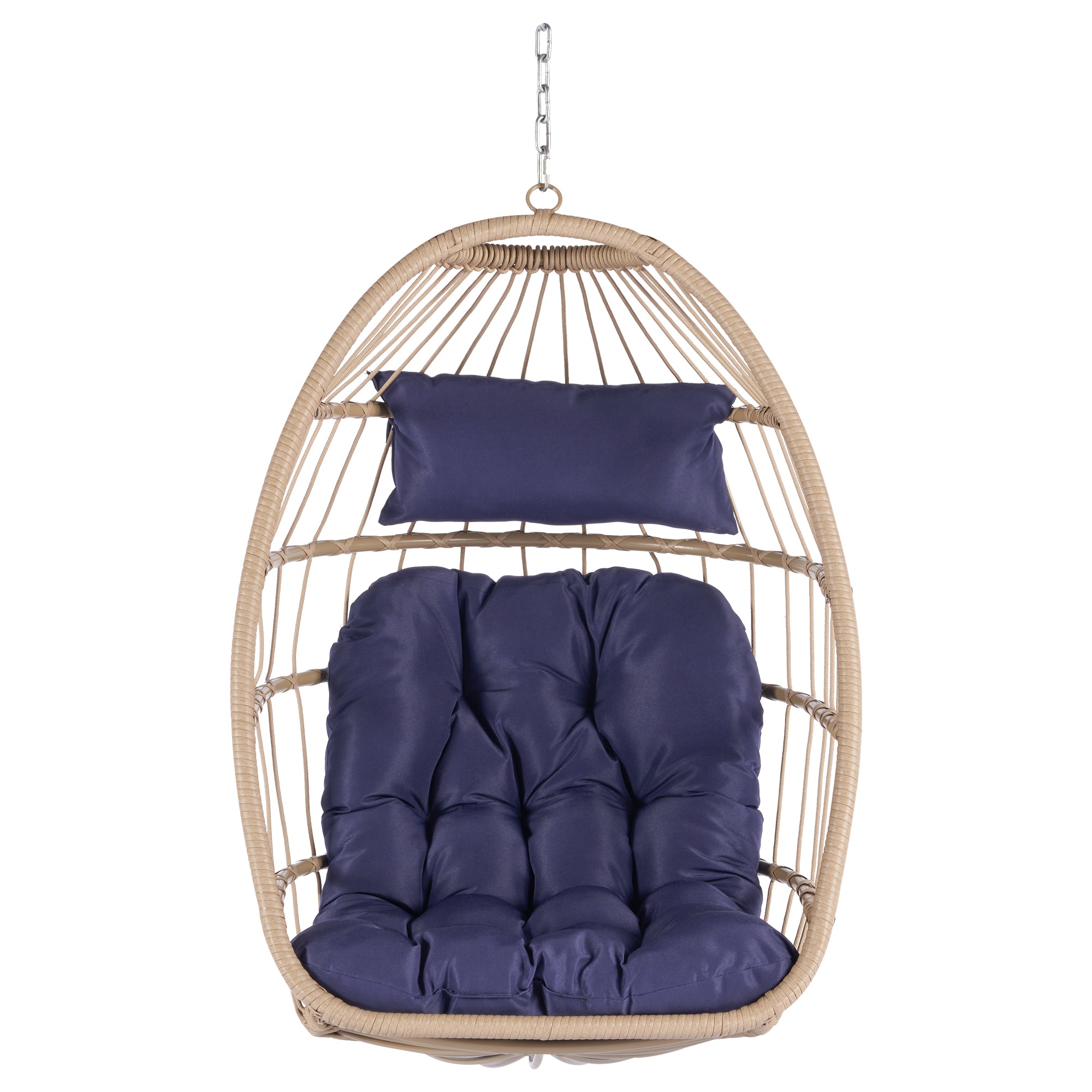 Patio Wicker Hanging Chair, Egg Chair Hammock Chair with UV Resistant Cushion and Pillow for Indoor Outdoor, Patio Backyard Balcony Lounge Rattan Swing Chair