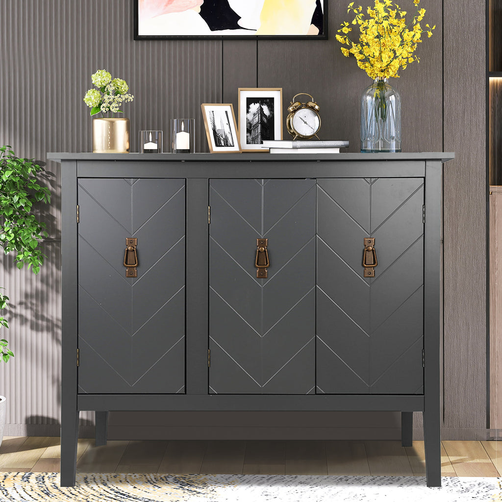 Console Table with Storage, Mid-Century Sideboard Buffet Cabinet, Gray Wooden Buffet Cabinet, 3 Door Accent Cabinet for Living Room, Entryway, Corridor, 37 x 15.7 x 31.5 inch