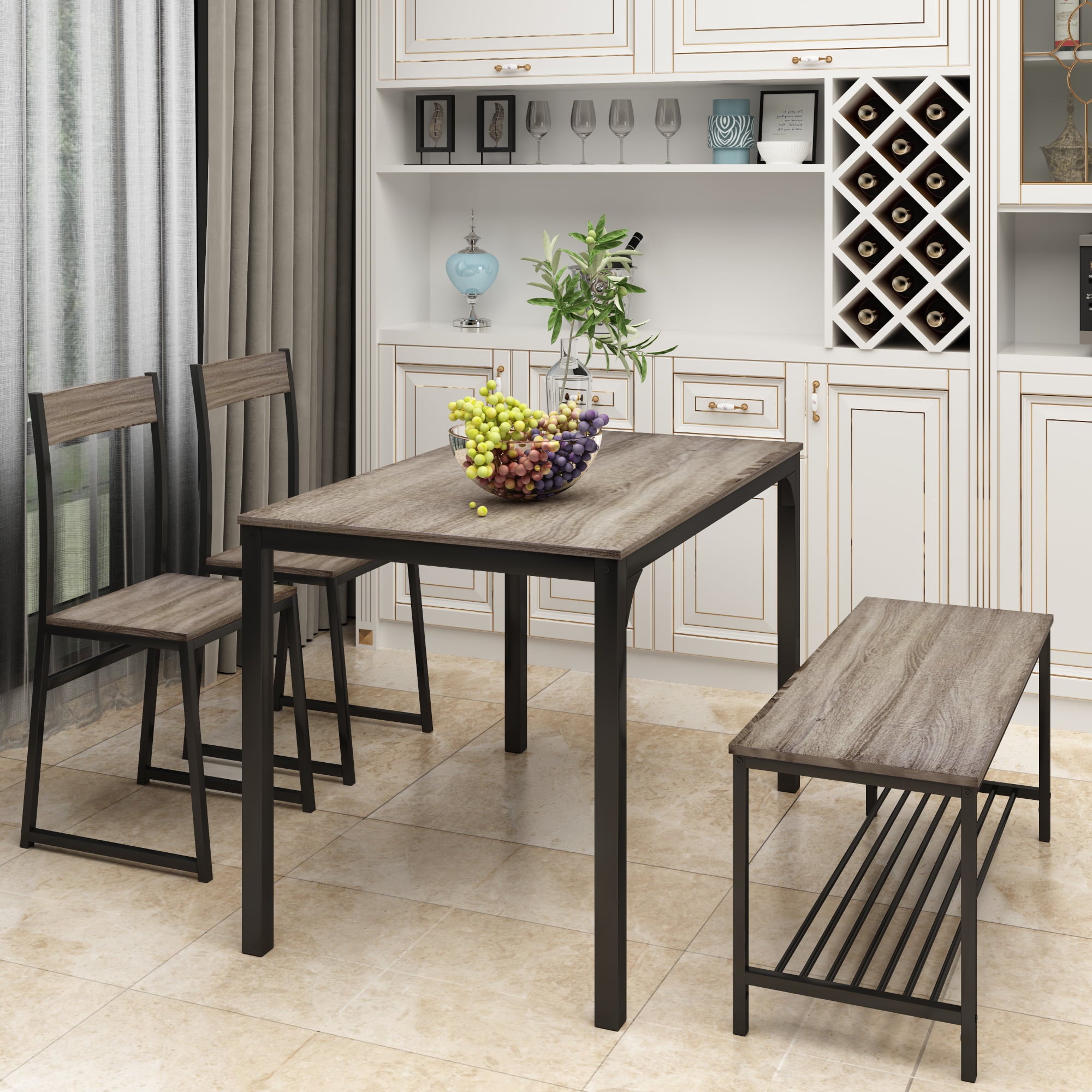 Counter Height Dining Set, 5 Pieces Dining Table Set with 4 Stools, Black Kitchen Tables Set for Small Spaces, Contemporary Bar Table Set for Breakfast Nook, Dining Room