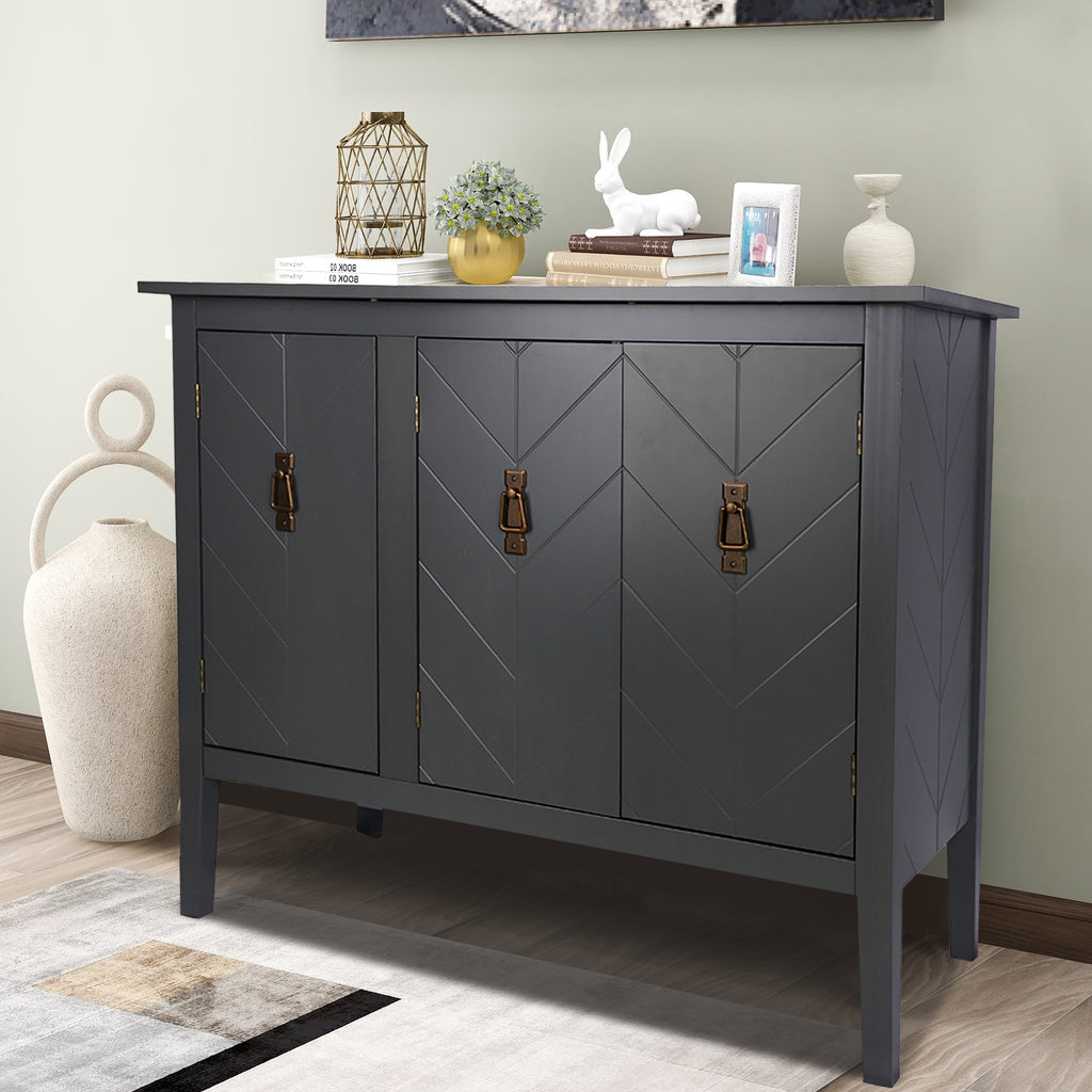 Console Table with Storage, Mid-Century Sideboard Buffet Cabinet, Gray Wooden Buffet Cabinet, 3 Door Accent Cabinet for Living Room, Entryway, Corridor, 37 x 15.7 x 31.5 inch