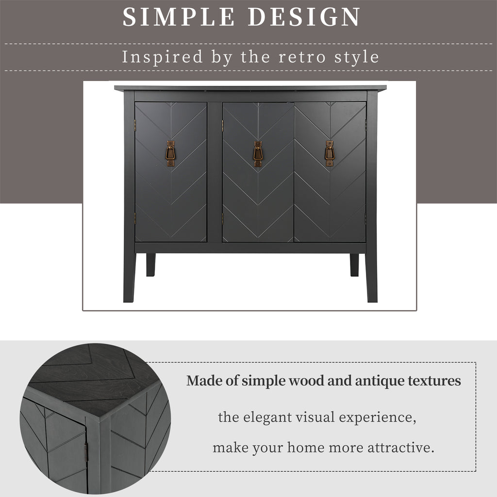 Console Table with Storage, Mid-Century Sideboard Buffet Cabinet, Gray Wooden Buffet Cabinet, 3 Door Accent Cabinet for Living Room, Entryway, Corridor, 37 x 15.7 x 31.5 inch