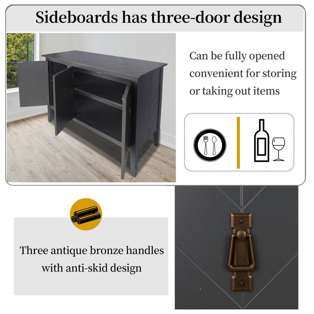 Console Table with Storage, Mid-Century Sideboard Buffet Cabinet, Gray Wooden Buffet Cabinet, 3 Door Accent Cabinet for Living Room, Entryway, Corridor, 37 x 15.7 x 31.5 inch