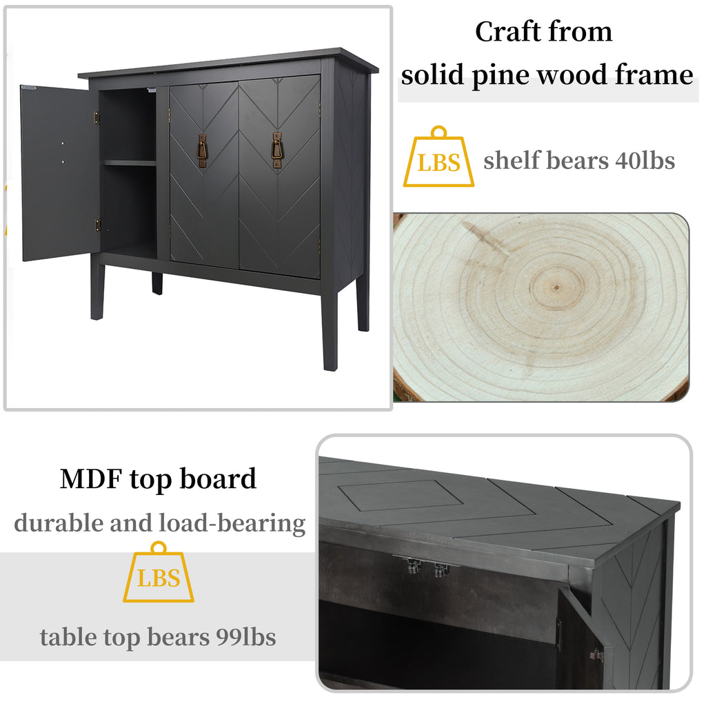 Console Table with Storage, Mid-Century Sideboard Buffet Cabinet, Gray Wooden Buffet Cabinet, 3 Door Accent Cabinet for Living Room, Entryway, Corridor, 37 x 15.7 x 31.5 inch