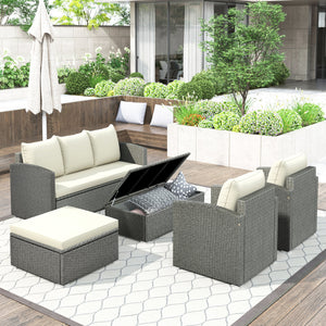 4 Pieces Outdoor Sectional Sofa, enyopro Patio Seating Wicker Furniture Set with Cushions, Coffee Table and Furniture Cover, Patio Dining Set for Backyard, Deck, Pool