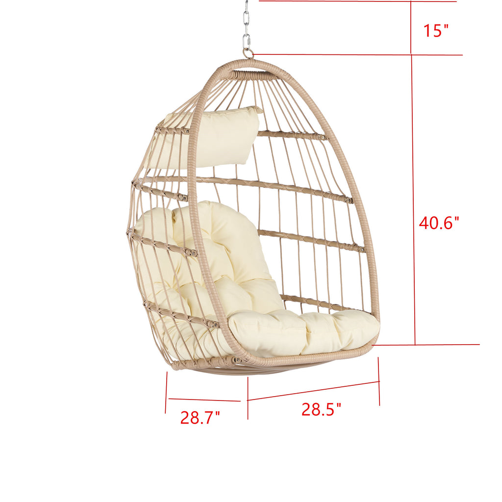 Patio Wicker Hanging Chair, Egg Chair Hammock Chair with UV Resistant Cushion and Pillow for Indoor Outdoor, Patio Backyard Balcony Lounge Rattan Swing Chair