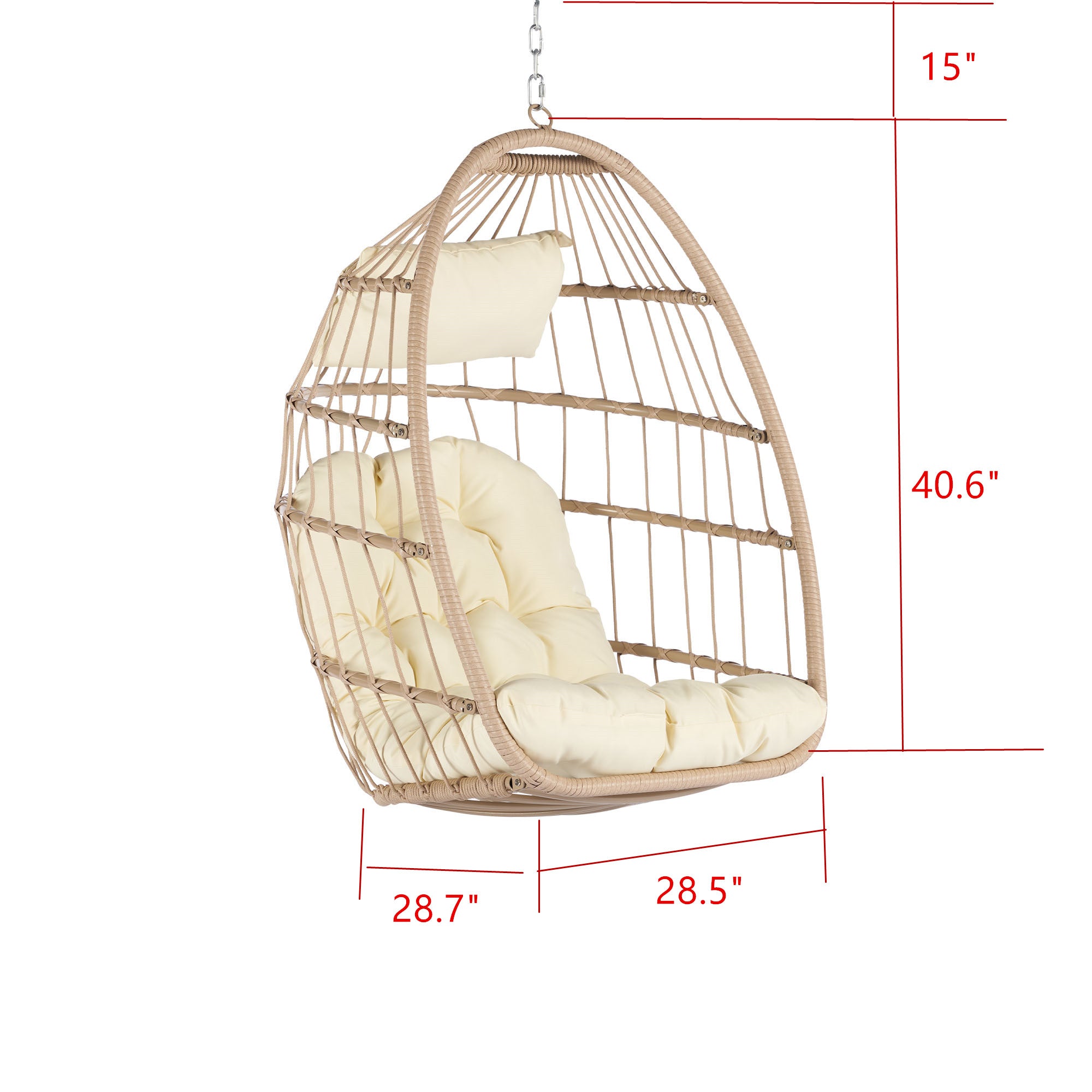 Patio Wicker Hanging Chair, Egg Chair Hammock Chair with UV Resistant Cushion and Pillow for Indoor Outdoor, Patio Backyard Balcony Lounge Rattan Swing Chair