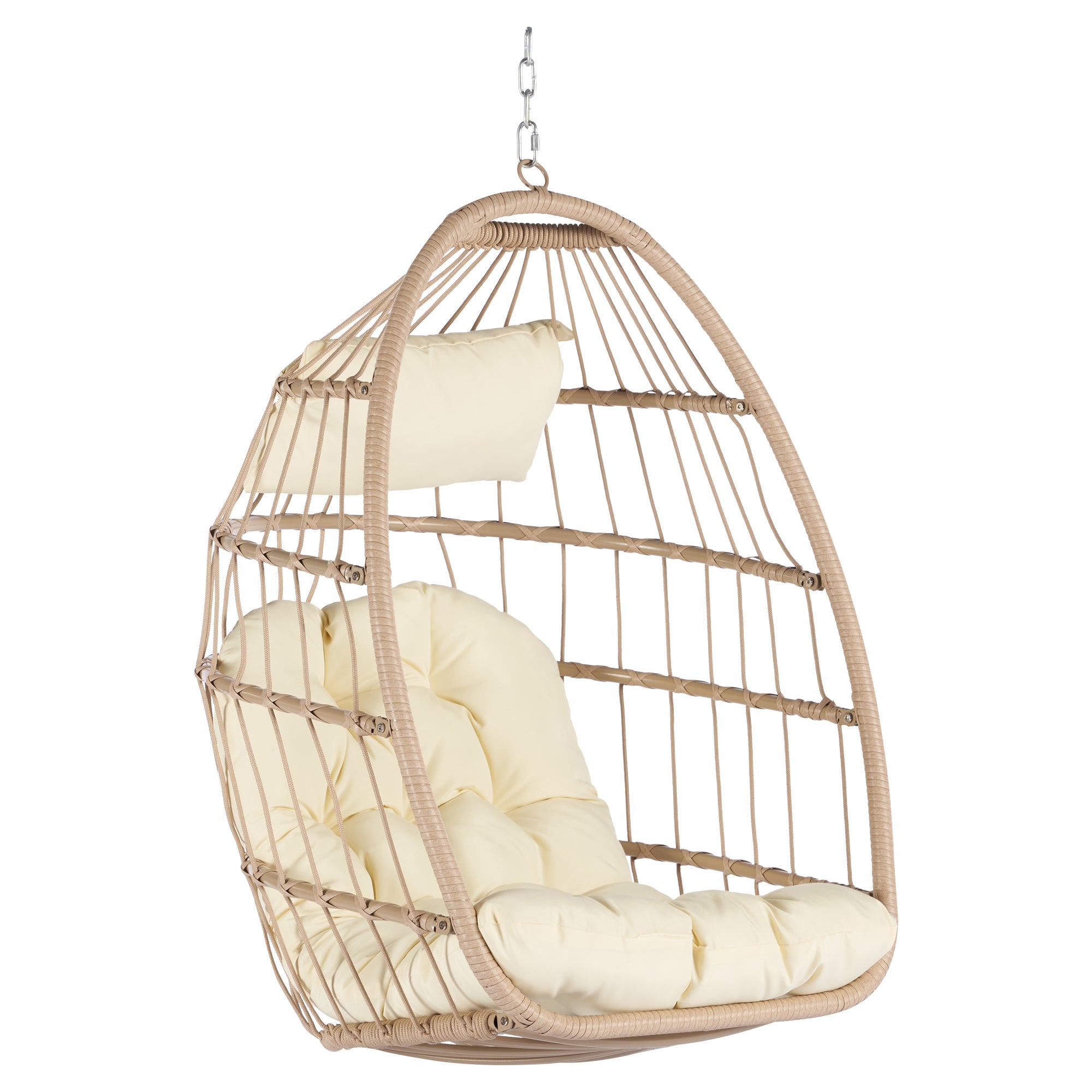Patio Wicker Hanging Chair, Egg Chair Hammock Chair with UV Resistant Cushion and Pillow for Indoor Outdoor, Patio Backyard Balcony Lounge Rattan Swing Chair