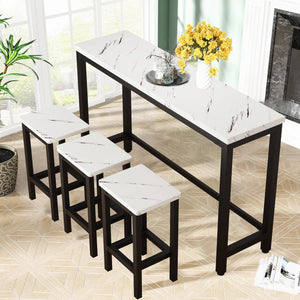 4 Pieces Dining Set, Extra Long Dining Table Set with 3 Stools, Kitchen Tables Set for Small Spaces