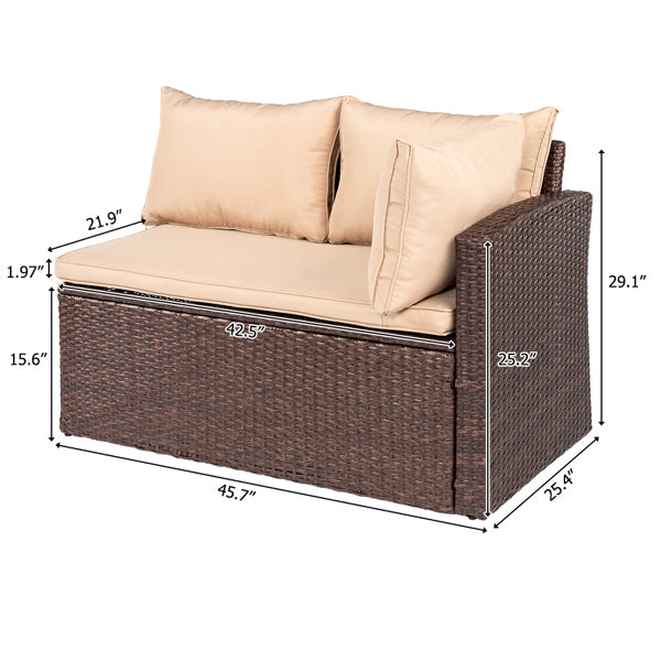 Eight-Piece Set Outdoor Rattan Dining Table And Chair Brown Wood Grain Rattan