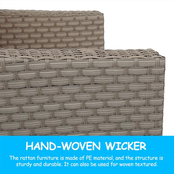 Wide Rattan Double Contiguous Rattan 4-Piece Suit 1 Double 2 Single 1 Double Coffee Table Gray